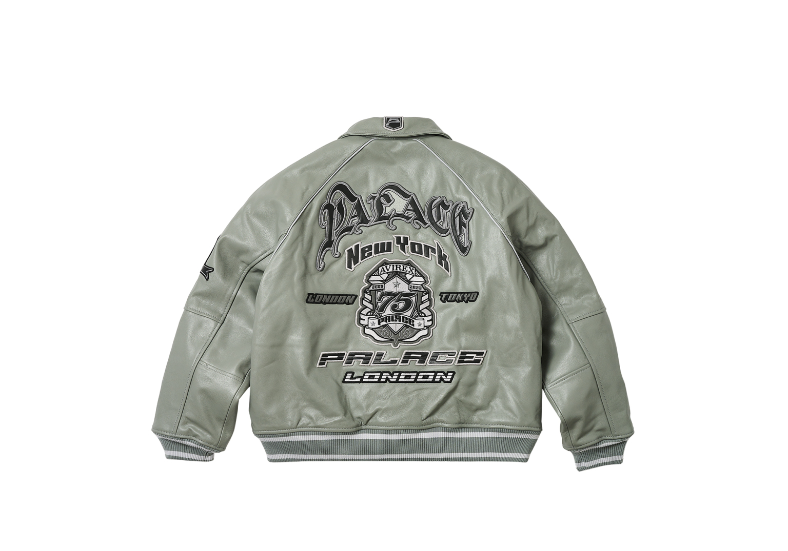 Palace Avirex Leather Jacket Grey - Autumn 2023 - Palace Community