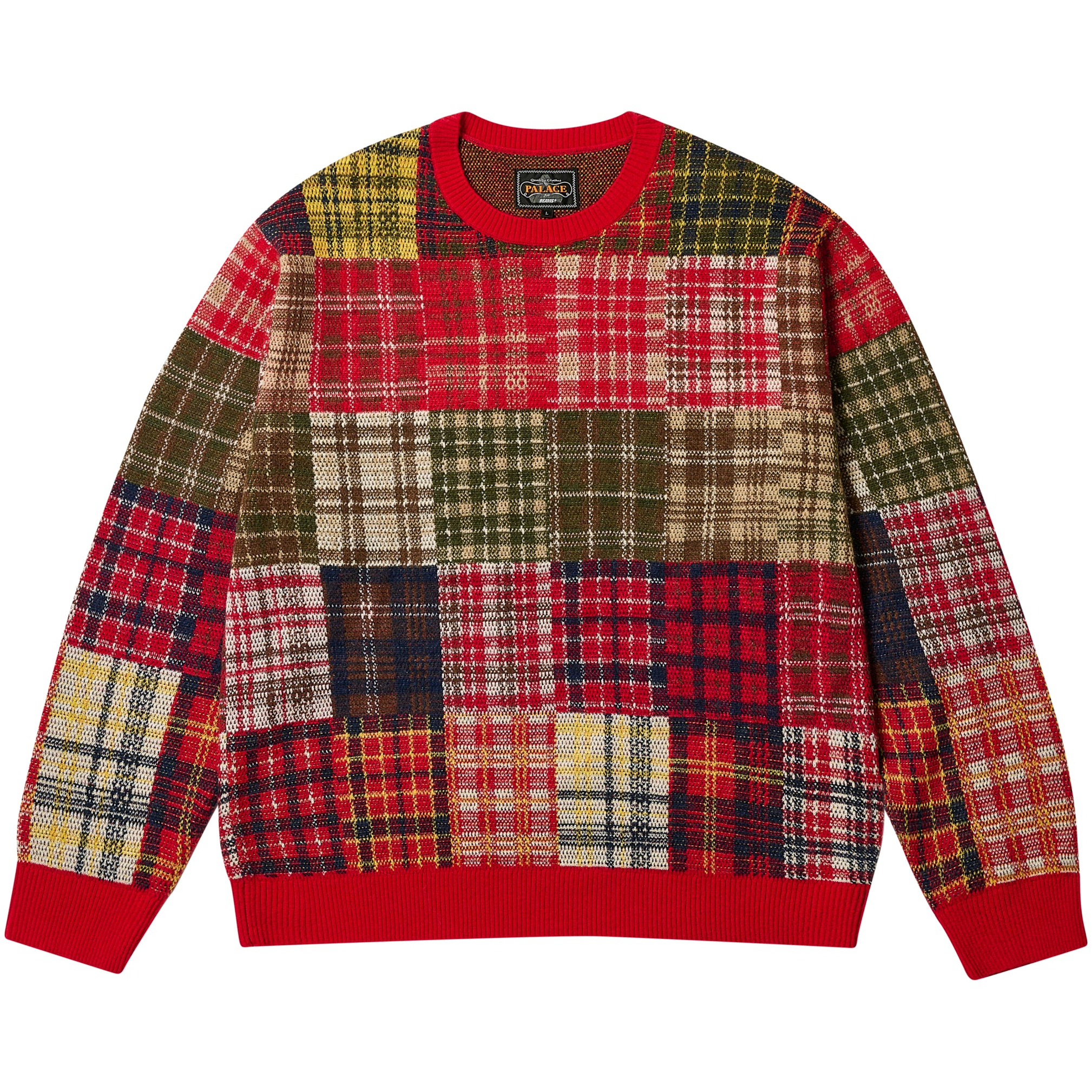 Thumbnail PALACE BEAMS PLUS CREW KNIT PATCHWORK JACQUARD RED one color