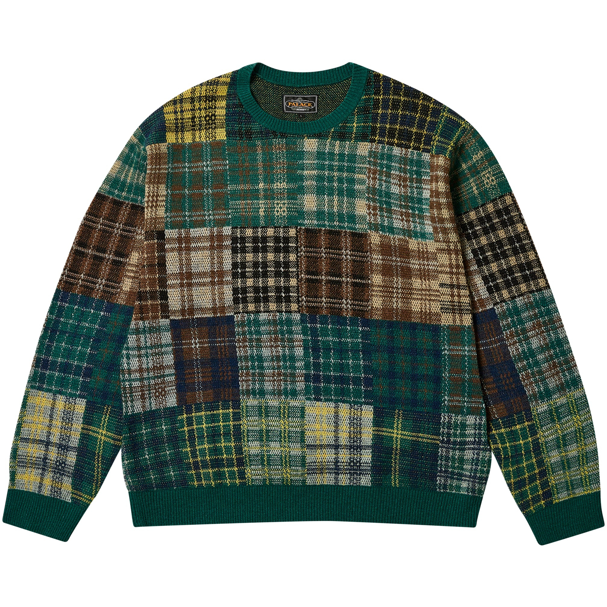 Thumbnail PALACE BEAMS PLUS CREW KNIT PATCHWORK JACQUARD GREEN one color