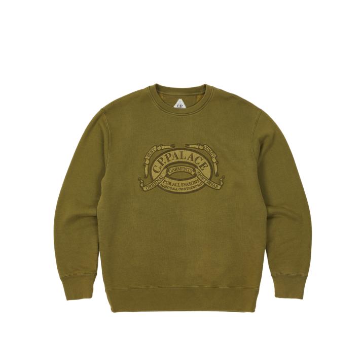 PALACE C.P. COMPANY CLASSIC OVER DYED CREW SWEAT OLIVE one color
